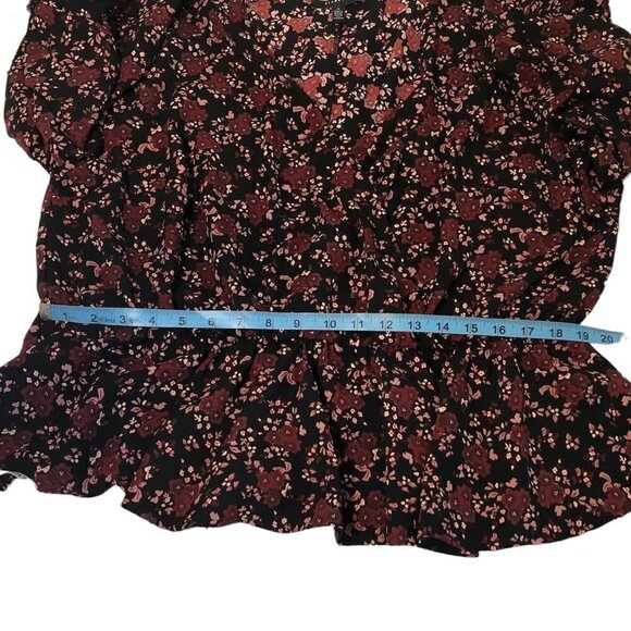 ELOQUII ELEMENTS Peplum Blouse Women's Size 22 Pink Black Floral Faux Wrap - Picture 5 of 11